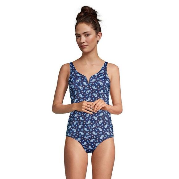 Land's End plus size, sweetheart neck foam cup adjustable strap navy Paisley 26W - Picture 1 of 2